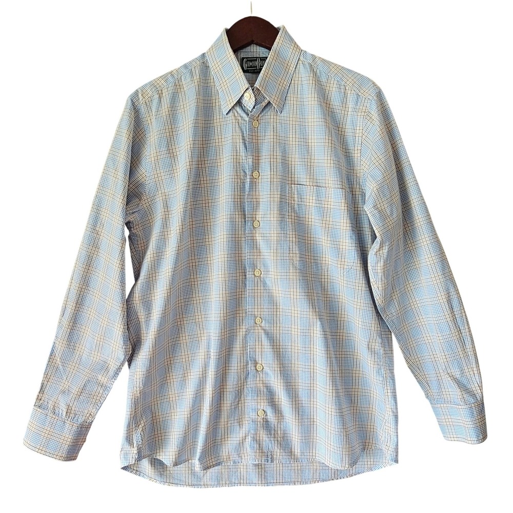 GITMAN BROS Plaid Button Down Shirt Long Sleeve Collared Light Blue Size‎ M